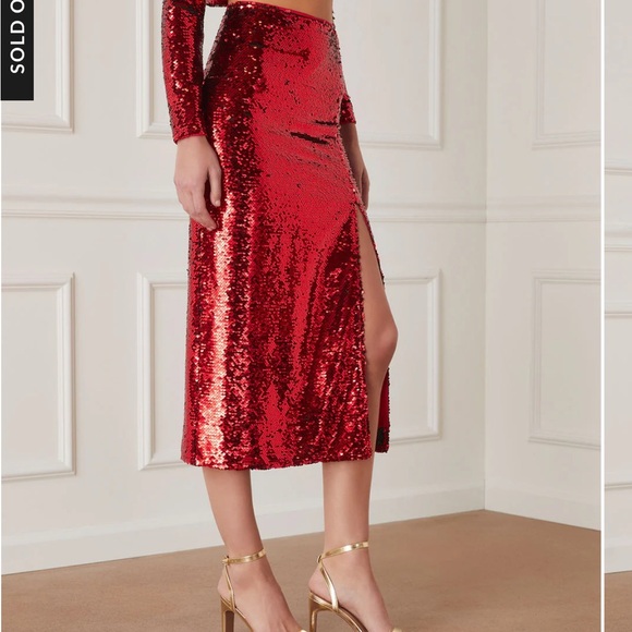 Vici Gillian Sequin Midi Skirt with Slit - Red, NWT, Medium - Picture 3 of 6